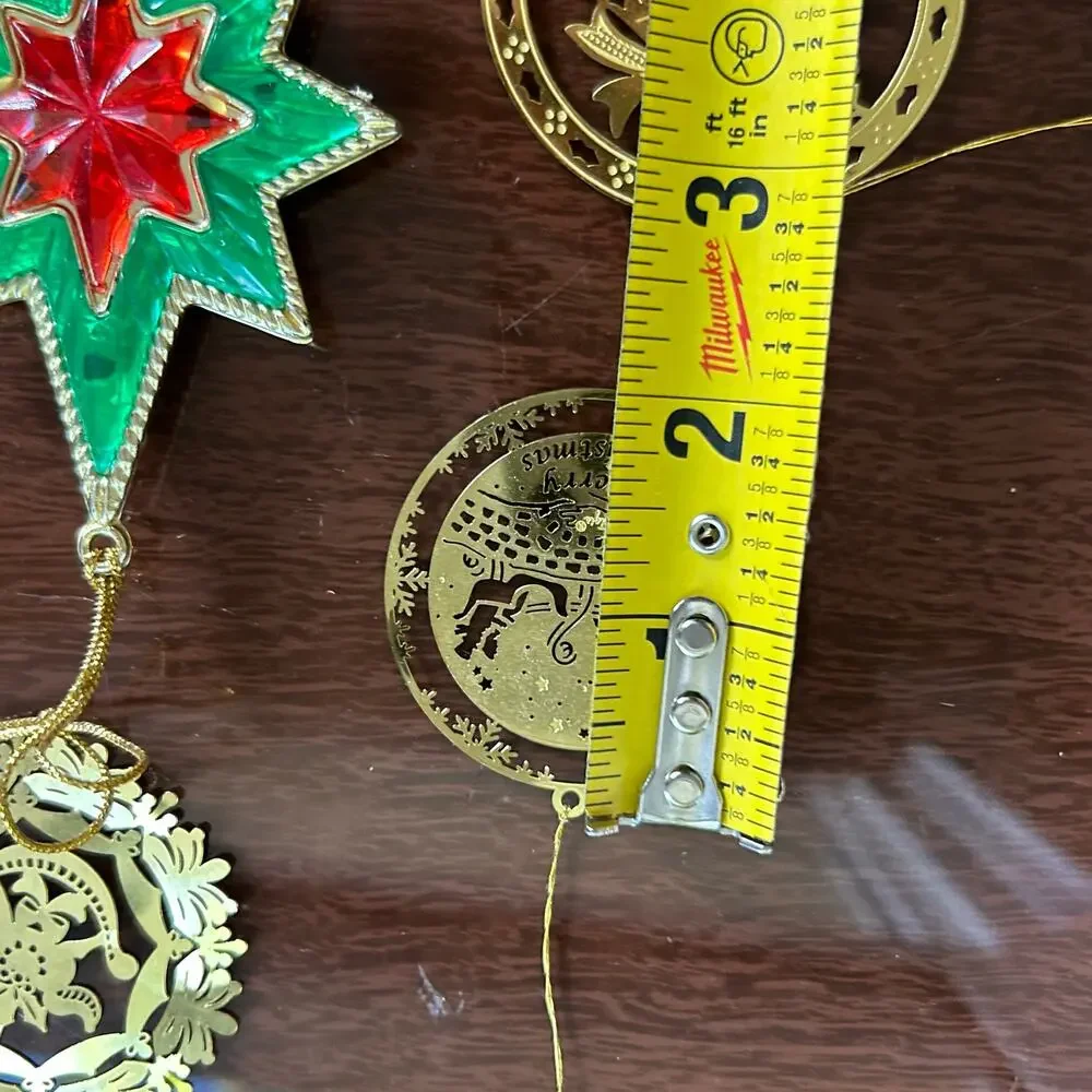 Lot of 7 Vintage Brass-Tone Cutout Christmas Ornaments